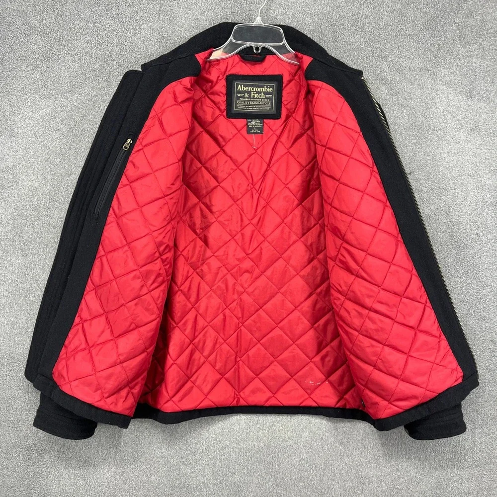 Abercrombie‎ Fitch Jacket Mens Large Black Wool Blend Quilted Lined Zip Up